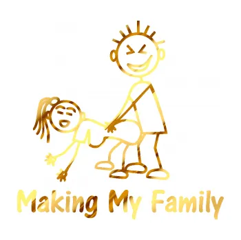 Samolepicí dekorace na vozidlo Making my family levá (81 - chrom fólie zlatá zrcadlová) SAMOLEPKA NA AUTO, NÁLEPKA, FÓLIE, POLEP, TUNING, VLASTNÍ TEXT, TISK, AUTOSAMOLEPKY.cz, POLEPY, OBRÁZEK, LOGO, 3D STICKERS