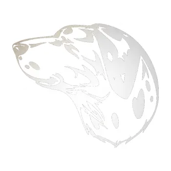 Polep vozidla SAMOLEPKA Pes 002 levá Dalmatin (82 - odrazková reflexní bílá) NA AUTO, NÁLEPKA, FÓLIE, POLEP, TUNING, VLASTNÍ TEXT, TISK, AUTOSAMOLEPKY.cz, POLEPY, OBRÁZEK, LOGO, SAMOLEPKY