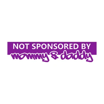 Polep vozidla SAMOLEPKA Not sponsored by mommy a daddy nápis (14 - fialová) NA AUTO, NÁLEPKA, FÓLIE, POLEP, TUNING, VLASTNÍ TEXT, TISK, AUTOSAMOLEPKY.cz, POLEPY, OBRÁZEK, LOGO, SAMOLEPKY