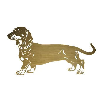 Polep vozidla SAMOLEPKA Pes 122 levá jezevčík (64 - škrábaný kov zlatý) NA AUTO, NÁLEPKA, FÓLIE, POLEP, TUNING, VLASTNÍ TEXT, TISK, AUTOSAMOLEPKY.cz, POLEPY, OBRÁZEK, LOGO, SAMOLEPKY