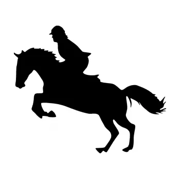 Samolepící dekorace SAMOLEPKA Kůň 014 levá skok s jezdcem (01 - černá) NA AUTO, NÁLEPKA, FÓLIE, POLEP, TUNING, VLASTNÍ TEXT, TISK, AUTOSAMOLEPKY.cz, POLEPY, OBRÁZEK, LOGO, SAMOLEPKY