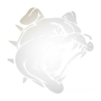 Polep vozidla SAMOLEPKA Pes 136 pravá rozzuřený buldok (82 - odrazková reflexní bílá) NA AUTO, NÁLEPKA, FÓLIE, POLEP, TUNING, VLASTNÍ TEXT, TISK, AUTOSAMOLEPKY.cz, POLEPY, OBRÁZEK, LOGO, SAMOLEPKY