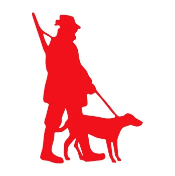 Samolepící dekorace SAMOLEPKA Myslivec 002 pravá (10 - červená) NA AUTO, NÁLEPKA, FÓLIE, POLEP, TUNING, VLASTNÍ TEXT, TISK, AUTOSAMOLEPKY.cz, POLEPY, OBRÁZEK, LOGO, SAMOLEPKY