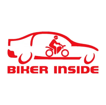 Polep vozidla SAMOLEPKA Biker inside 001 motorkář v autě (10 - červená) NA AUTO, NÁLEPKA, FÓLIE, POLEP, TUNING, VLASTNÍ TEXT, TISK, AUTOSAMOLEPKY.cz, POLEPY, OBRÁZEK, LOGO, SAMOLEPKY