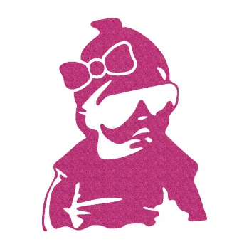 Samolepicí dekorace na vozidlo Baby on board 001 pravá miminko s brýlemi a s mašlí (90 - Ultra Metalic růžová) SAMOLEPKA NA AUTO, NÁLEPKA, FÓLIE, POLEP, TUNING, VLASTNÍ TEXT, TISK, AUTOSAMOLEPKY.cz, POLEPY, OBRÁZEK, LOGO, 3D STICKERS