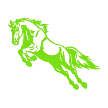 Samolepící dekorace Kůň 050 levá ve skoku (04 - zelená kawasaki) SAMOLEPKA NA AUTO, NÁLEPKA, FÓLIE, POLEP, TUNING, VLASTNÍ TEXT, TISK, AUTOSAMOLEPKY.cz, POLEPY, OBRÁZEK, LOGO, 3D STICKERS