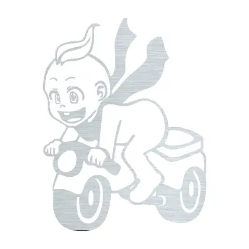 Samolepicí dekorace na vozidlo Dítě v autě 083 levá chlapeček na odrážedle (61 - škrábaný hliník) SAMOLEPKA NA AUTO, NÁLEPKA, FÓLIE, POLEP, TUNING, VLASTNÍ TEXT, TISK, AUTOSAMOLEPKY.cz, POLEPY, OBRÁZEK, LOGO, 3D STICKERS