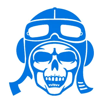 Samolepicí dekorace na vozidlo Lebka pilot levá (11 - modrá oceán) SAMOLEPKA NA AUTO, NÁLEPKA, FÓLIE, POLEP, TUNING, VLASTNÍ TEXT, TISK, AUTOSAMOLEPKY.cz, POLEPY, OBRÁZEK, LOGO, 3D STICKERS