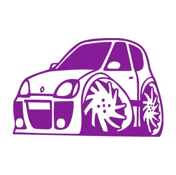 Polep vozidla SAMOLEPKA Renault Clio sport karikatura levá (14 - fialová) NA AUTO, NÁLEPKA, FÓLIE, POLEP, TUNING, VLASTNÍ TEXT, TISK, AUTOSAMOLEPKY.cz, POLEPY, OBRÁZEK, LOGO, SAMOLEPKY