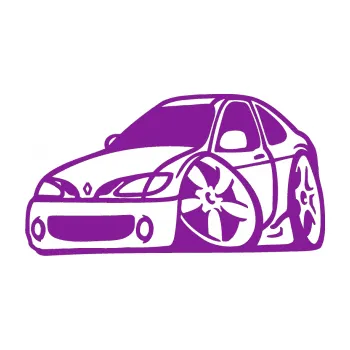 Polep vozidla SAMOLEPKA Renault Megane karikatura levá (14 - fialová) NA AUTO, NÁLEPKA, FÓLIE, POLEP, TUNING, VLASTNÍ TEXT, TISK, AUTOSAMOLEPKY.cz, POLEPY, OBRÁZEK, LOGO, SAMOLEPKY
