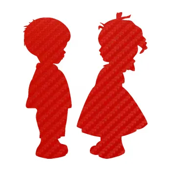 samolepka Dítě v autě 071 pravá holčička s chlapečkem sourozenci (53 - 3D karbon červený) SAMOLEPKA NA AUTO, NÁLEPKA, FÓLIE, POLEP, TUNING, VLASTNÍ TEXT, TISK, AUTOSAMOLEPKY.cz, POLEPY, OBRÁZEK, LOGO, 3D STICKERS