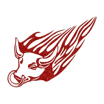 Samolepicí dekorace na vozidlo Animal flames 010 levá býk s kruhem (86 - Ultra Metalic červená) SAMOLEPKA NA AUTO, NÁLEPKA, FÓLIE, POLEP, TUNING, VLASTNÍ TEXT, TISK, AUTOSAMOLEPKY.cz, POLEPY, OBRÁZEK, LOGO, 3D STICKERS