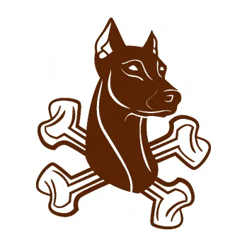 Polep vozidla Pes 114 pravá dobrman se zkříženými kostmi (15 - hnědá) SAMOLEPKA NA AUTO, NÁLEPKA, FÓLIE, POLEP, TUNING, VLASTNÍ TEXT, TISK, AUTOSAMOLEPKY.cz, POLEPY, OBRÁZEK, LOGO, 3D STICKERS