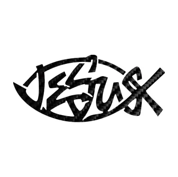 samolepka Jesus rybička 001 křesťanský symbol (50 - 3D karbon černý) SAMOLEPKA NA AUTO, NÁLEPKA, FÓLIE, POLEP, TUNING, VLASTNÍ TEXT, TISK, AUTOSAMOLEPKY.cz, POLEPY, OBRÁZEK, LOGO, 3D STICKERS