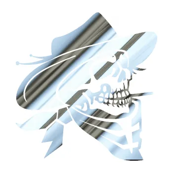 Samolepicí dekorace na vozidlo Kostra kovboj pravá (80 - chrom fólie stříbrná zrcadlová) SAMOLEPKA NA AUTO, NÁLEPKA, FÓLIE, POLEP, TUNING, VLASTNÍ TEXT, TISK, AUTOSAMOLEPKY.cz, POLEPY, OBRÁZEK, LOGO, 3D STICKERS