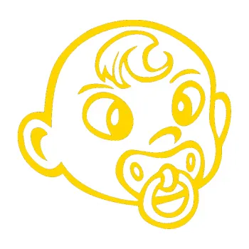 Samolepicí dekorace na vozidlo Dítě v autě 004 pravá miminko s dudlíkem hlavička (13 - jasně žlutá) SAMOLEPKA NA AUTO, NÁLEPKA, FÓLIE, POLEP, TUNING, VLASTNÍ TEXT, TISK, AUTOSAMOLEPKY.cz, POLEPY, OBRÁZEK, LOGO, 3D STICKERS