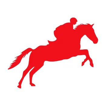 Samolepící dekorace SAMOLEPKA Kůň 019 pravá jezdec v sedle (10 - červená) NA AUTO, NÁLEPKA, FÓLIE, POLEP, TUNING, VLASTNÍ TEXT, TISK, AUTOSAMOLEPKY.cz, POLEPY, OBRÁZEK, LOGO, SAMOLEPKY