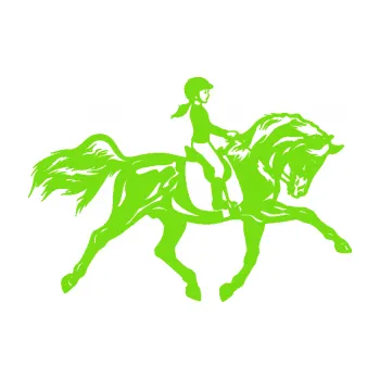 Samolepící dekorace Kůň 060 pravá dítě jezdí na koni parkur (04 - zelená kawasaki) SAMOLEPKA NA AUTO, NÁLEPKA, FÓLIE, POLEP, TUNING, VLASTNÍ TEXT, TISK, AUTOSAMOLEPKY.cz, POLEPY, OBRÁZEK, LOGO, 3D STICKERS