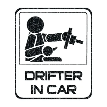 Autodoplněk Samolepka na auto Drifter in car 002 (85 - Ultra Metalic černá) NÁLEPKA, FÓLIE, POLEPY, TUNING, VLASTNÍ TEXT, TISK, AUTOSAMOLEPKY.cz, SAMOLEPKY, OBRÁZEK, LOGO, VÝROBA, PRODEJ