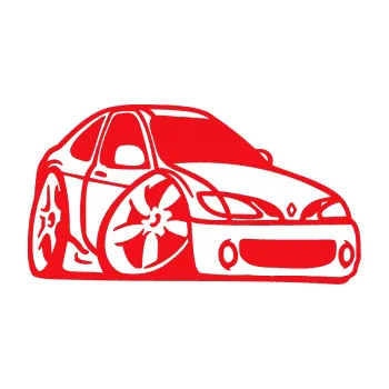 Polep vozidla SAMOLEPKA Renault Megane karikatura pravá (10 - červená) NA AUTO, NÁLEPKA, FÓLIE, POLEP, TUNING, VLASTNÍ TEXT, TISK, AUTOSAMOLEPKY.cz, POLEPY, OBRÁZEK, LOGO, SAMOLEPKY