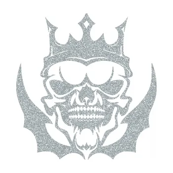 Samolepicí dekorace na vozidlo Lebka 024 s korunou (91 - Ultra Metalic stříbrná metalíza) SAMOLEPKA NA AUTO, NÁLEPKA, FÓLIE, POLEP, TUNING, VLASTNÍ TEXT, TISK, AUTOSAMOLEPKY.cz, POLEPY, OBRÁZEK, LOGO, 3D STICKERS