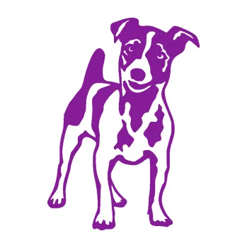 Polep vozidla SAMOLEPKA Pes 144 pravá Jack Russel terier (14 - fialová) NA AUTO, NÁLEPKA, FÓLIE, POLEP, TUNING, VLASTNÍ TEXT, TISK, AUTOSAMOLEPKY.cz, POLEPY, OBRÁZEK, LOGO, SAMOLEPKY