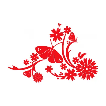 Samolepící dekorace SAMOLEPKA Květina dekor 007 pravá motýl s květy (10 - červená) NA AUTO, NÁLEPKA, FÓLIE, POLEP, TUNING, VLASTNÍ TEXT, TISK, AUTOSAMOLEPKY.cz, POLEPY, OBRÁZEK, LOGO, SAMOLEPKY