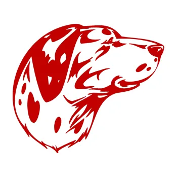 Polep vozidla SAMOLEPKA Pes 002 pravá Dalmatin (18 - tmavě červená) NA AUTO, NÁLEPKA, FÓLIE, POLEP, TUNING, VLASTNÍ TEXT, TISK, AUTOSAMOLEPKY.cz, POLEPY, OBRÁZEK, LOGO, SAMOLEPKY