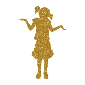 samolepka Děti silueta 001 pravá holčička krčí rameny (92 - Ultra Metalic zlatá) SAMOLEPKA NA AUTO, NÁLEPKA, FÓLIE, POLEP, TUNING, VLASTNÍ TEXT, TISK, AUTOSAMOLEPKY.cz, POLEPY, OBRÁZEK, LOGO, 3D STICKERS