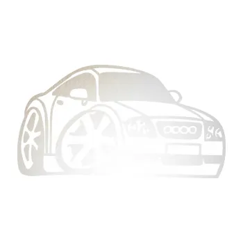 Polep vozidla SAMOLEPKA Audi TT karikatura pravá (82 - odrazková reflexní bílá) NA AUTO, NÁLEPKA, FÓLIE, POLEP, TUNING, VLASTNÍ TEXT, TISK, AUTOSAMOLEPKY.cz, POLEPY, OBRÁZEK, LOGO, SAMOLEPKY