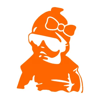 Samolepicí dekorace na vozidlo Baby on board 001 levá miminko s brýlemi a s mašlí (73 - Fluorescentní oranžová) SAMOLEPKA NA AUTO, NÁLEPKA, FÓLIE, POLEP, TUNING, VLASTNÍ TEXT, TISK, AUTOSAMOLEPKY.cz, POLEPY, OBRÁZEK, LOGO, 3D STICKERS