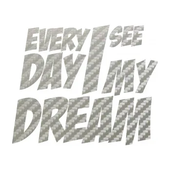 Samolepicí dekorace na vozidlo Every day I see my dream nápis (52 - 3D karbon stříbrný) SAMOLEPKA NA AUTO, NÁLEPKA, FÓLIE, POLEP, TUNING, VLASTNÍ TEXT, TISK, AUTOSAMOLEPKY.cz, POLEPY, OBRÁZEK, LOGO, 3D STICKERS