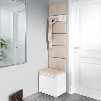 Předsíňová stěna Eka Předsíňová stěna s čalouněnými panely Trinity 7 - Bílá / Světlá béžová 2303