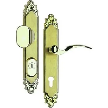 Dveřní kování Bezpečnostní kování ROSTEX R1/72, klika/madlo H, titan, ozdobné, pravé, s překrytem