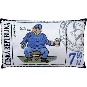 Dekorativní polštářek MÚ Brno Polštář 43x25cm Švejk známka
