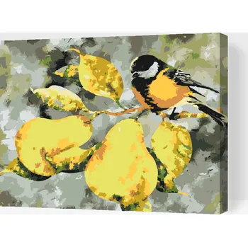 Malování podle čísel - Sýkorka koňadra a hrušky Velikost: 40x50cm, Rámování: Pouze srolované plátno