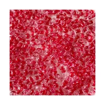Dětské navlékací korálky Rokajl 8/0 průhledná s červeným průtahem