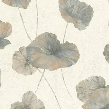 Tapeta Vliesová tapeta lopuchové listy, strukturální, barvy šedá, okrová, krémová 458220 / Vliesové tapety na zeď Andy Wand (0,53 x 10,05 m) Rasch