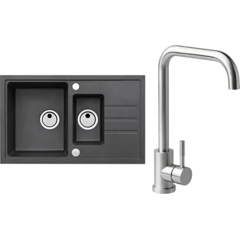 Granitový dřez Set Alveus (dřez Intermezzo 70 Black 91 + baterie Angle Kartáčovaná ocel) SETA20042