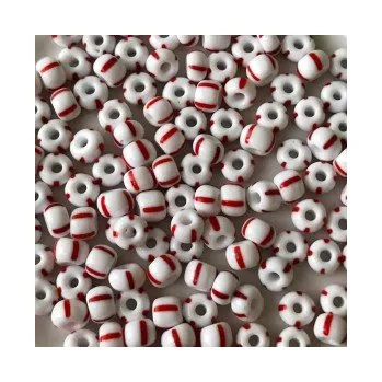 Dětské navlékací korálky Rokajl 5/0 bílá s červenými pruhy