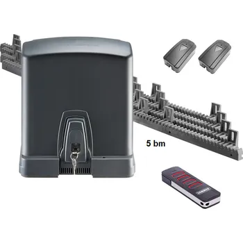 Pohon brány RUNner, sada pohonu Sommer, hřeben 5 m - sada obsahuje pohon posuvné brány do délky 8 m a 600 kg, řídící jednotku, přijímač, vysílač Pearl, fotobuňky a hřeben 5 m