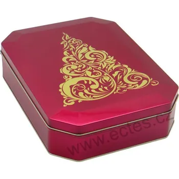 Dóza na potraviny ZLATÝ STROMEK 7501 zlatý ornamentální stromek s prolisem, vínově červená