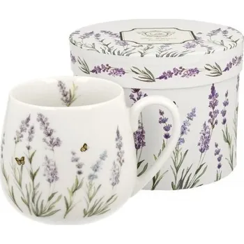 Porcelánový hrnek buclák "Levandule s motýly" v dárkové krabičce - 430 ml