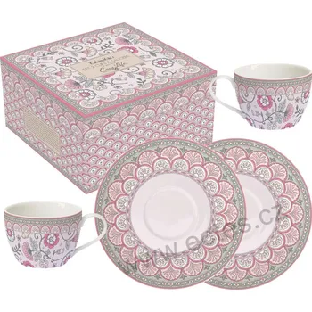 Easy Life KALAMKARI PINK porcelánové espresso šálky s podšálky růžové květinky a ornamenty 110ml 2 ks