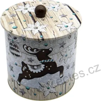 Dóza na potraviny JINGLE BELL plechová dóza 2954 perníkový sob a zvoneček s vločkami a puntíky