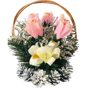 Smuteční dekorace Smuteční kytice z umělých květin šiškový košík - růžové