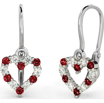 Náušnice Dětské náušnice z bílého zlata - srdíčka s červenými a čirými zirkony