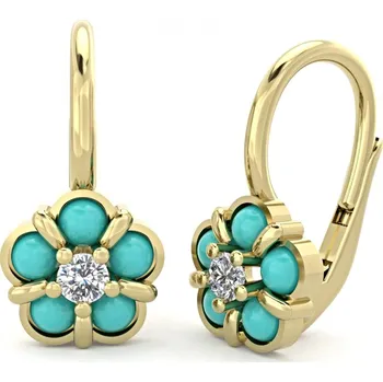 Náušnice Dětské náušnice ze žlutého zlata - kytičky s tyrkysy a zirkonem