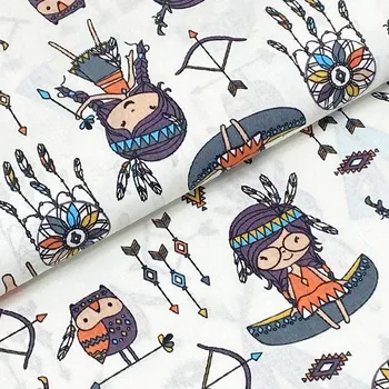 Bavlněné plátno krémové, malí indiáni, š.160