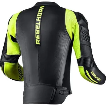 Moto bunda Rebelhorn VANDAL černá fluo žlutá kožená bunda na motorku 48